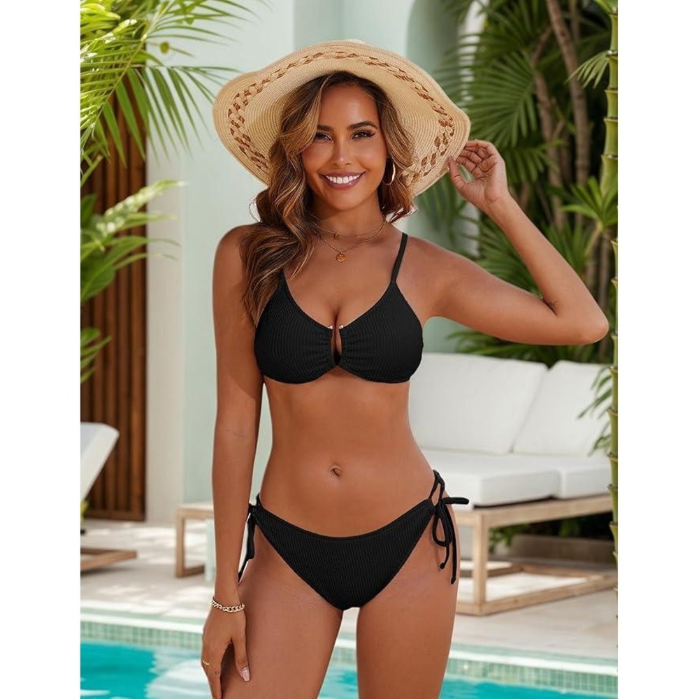MSRP $42 Blooming Jelly Women's L Black Sexy 2 Piece Bikini Set Cheeky High Cut